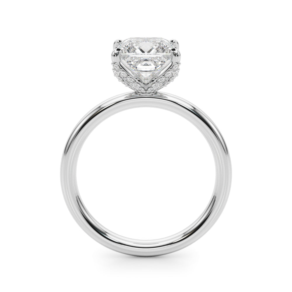 LUMEO Princess Hidden Halo Diamond Engagement Ring Side View in Platinum 