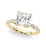 LUMEO Princess Hidden Halo Diamond Engagement Ring Front View in 18k Solid Yellow Gold 
