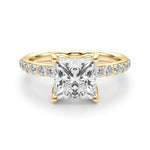 LUMEO Princess Hidden Halo Diamond Engagement Ring Angle View in 18k Solid Yellow Gold 