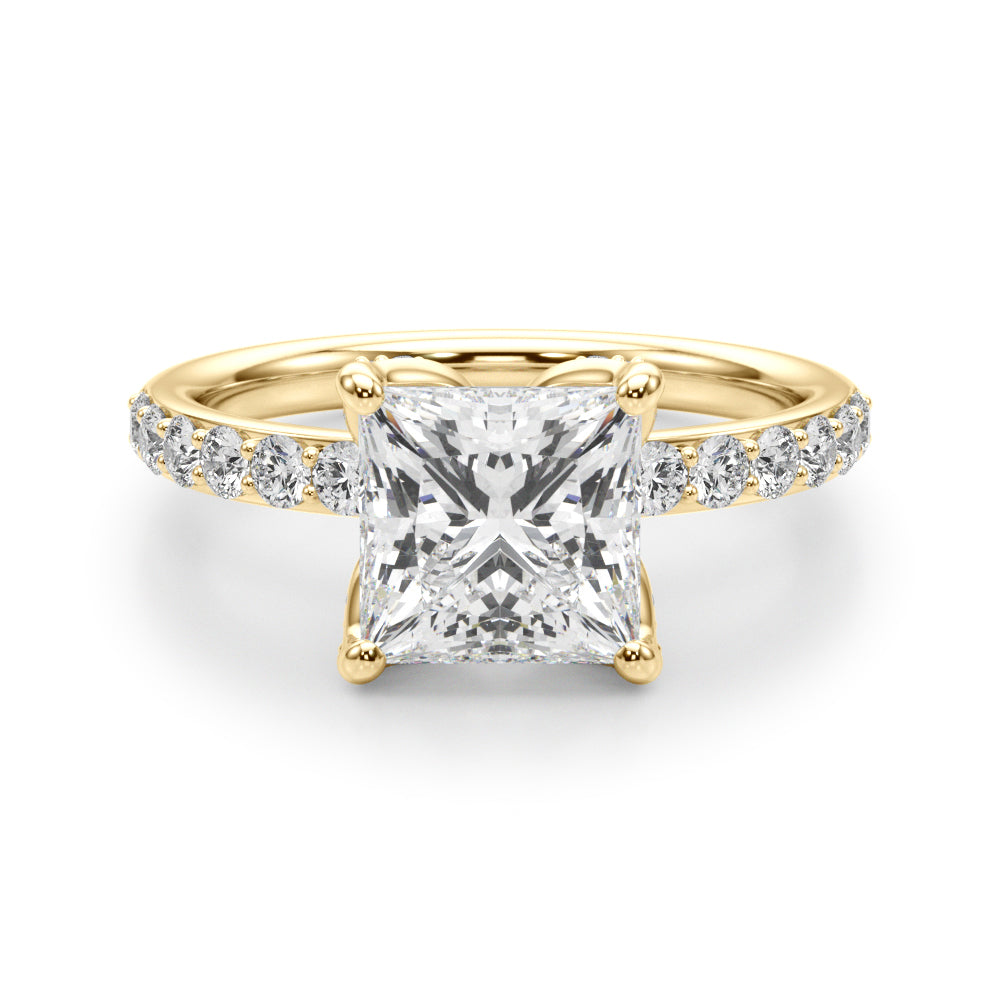 LUMEO Princess Hidden Halo Diamond Engagement Ring Angle View in 18k Solid Yellow Gold 