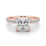 LUMEO Princess Hidden Halo Diamond Engagement Ring Angle View in 18k Solid Rose Gold 