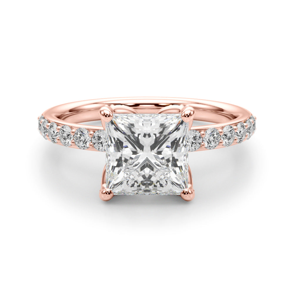 LUMEO Princess Hidden Halo Diamond Engagement Ring Angle View in 18k Solid Rose Gold 