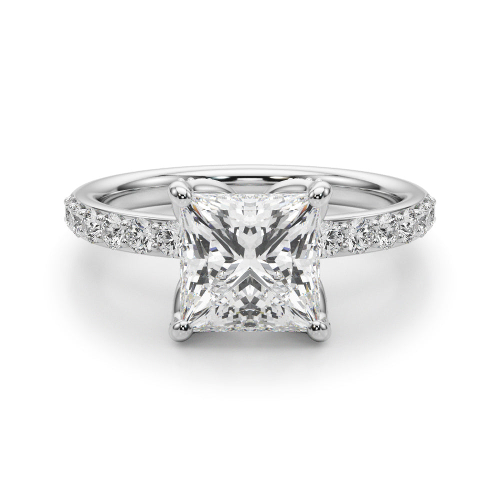 LUMEO Princess Hidden Halo Diamond Engagement Ring Angle View in Platinum 