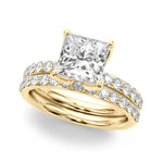 LUMEO Princess Hidden Halo Diamond Engagement Ring Set in 18k Solid Yellow Gold 