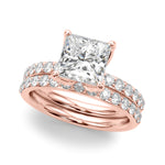 LUMEO Princess Hidden Halo Diamond Engagement Ring Set in 18k Solid Rose Gold 
