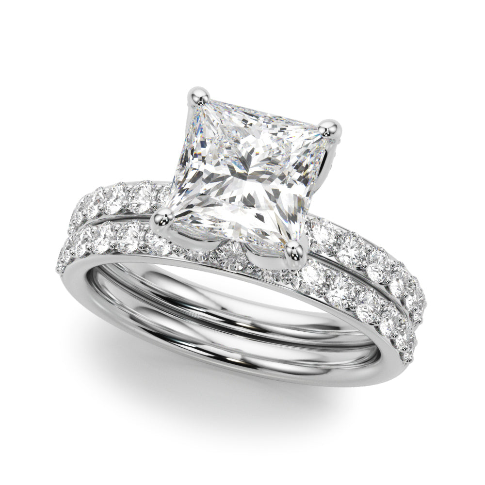 LUMEO Princess Hidden Halo Diamond Engagement Ring Set in Platinum 