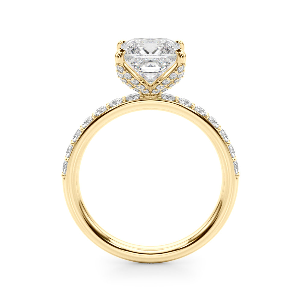 LUMEO Princess Hidden Halo Diamond Engagement Ring Side View in 18k Solid Yellow Gold 