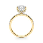 LUMEO Princess Hidden Halo Diamond Engagement Ring Side View in 18k Solid Yellow Gold 