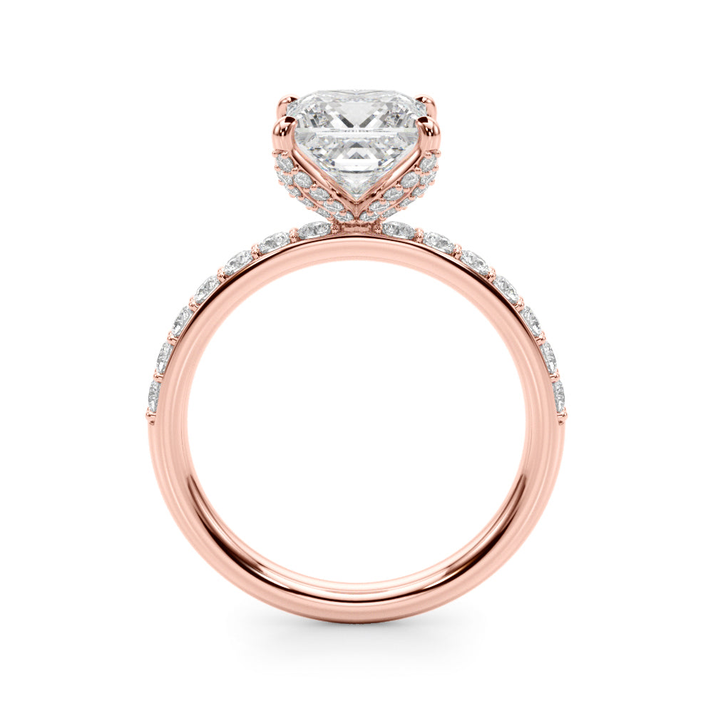 LUMEO Princess Hidden Halo Diamond Engagement Ring Side View in 18k Solid Rose Gold 