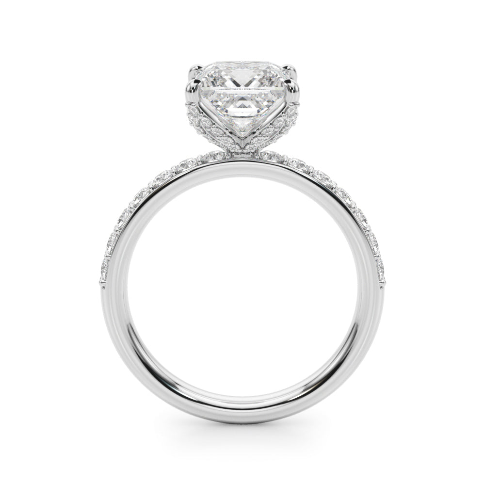LUMEO Princess Hidden Halo Diamond Engagement Ring Side View in Platinum 