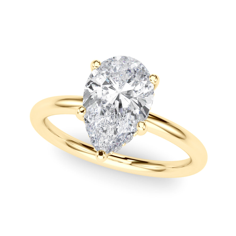 LUMEO Pear Hidden Halo Diamond Engagement Ring Front View in 18k Solid Yellow Gold 