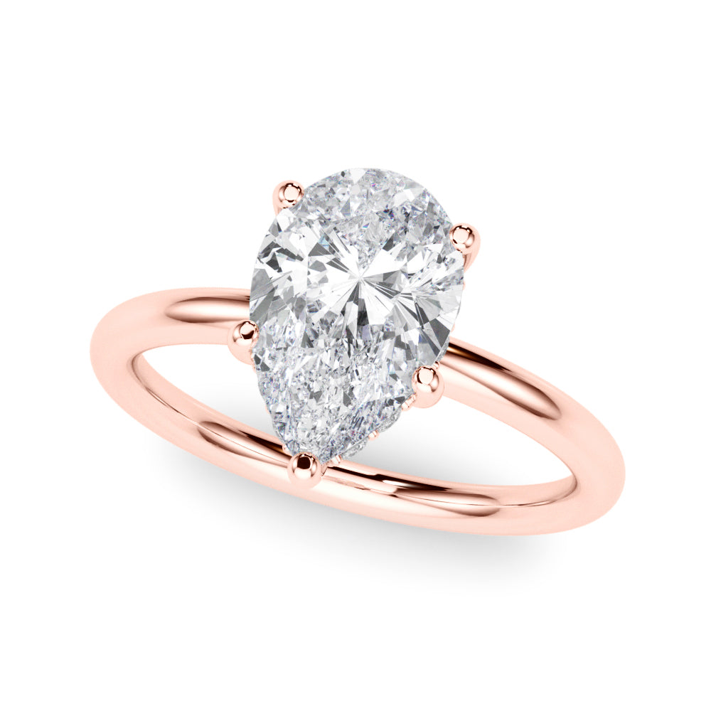 LUMEO Pear Hidden Halo Diamond Engagement Ring Front View in 18k Solid Rose Gold 