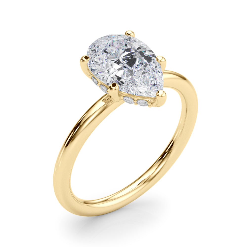 LUMEO Pear Hidden Halo Diamond Engagement Ring Angle View in 18k Solid Yellow Gold 