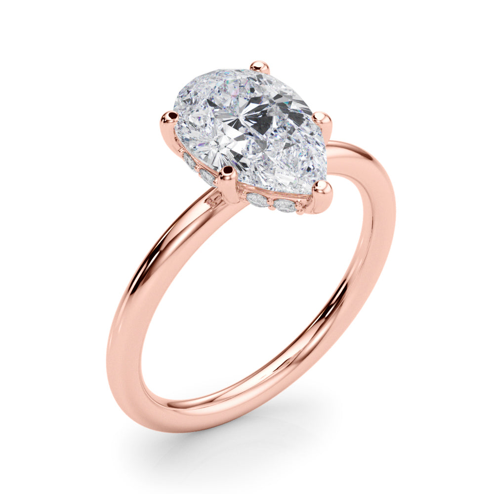 LUMEO Pear Hidden Halo Diamond Engagement Ring Angle View in 18k Solid Rose Gold 