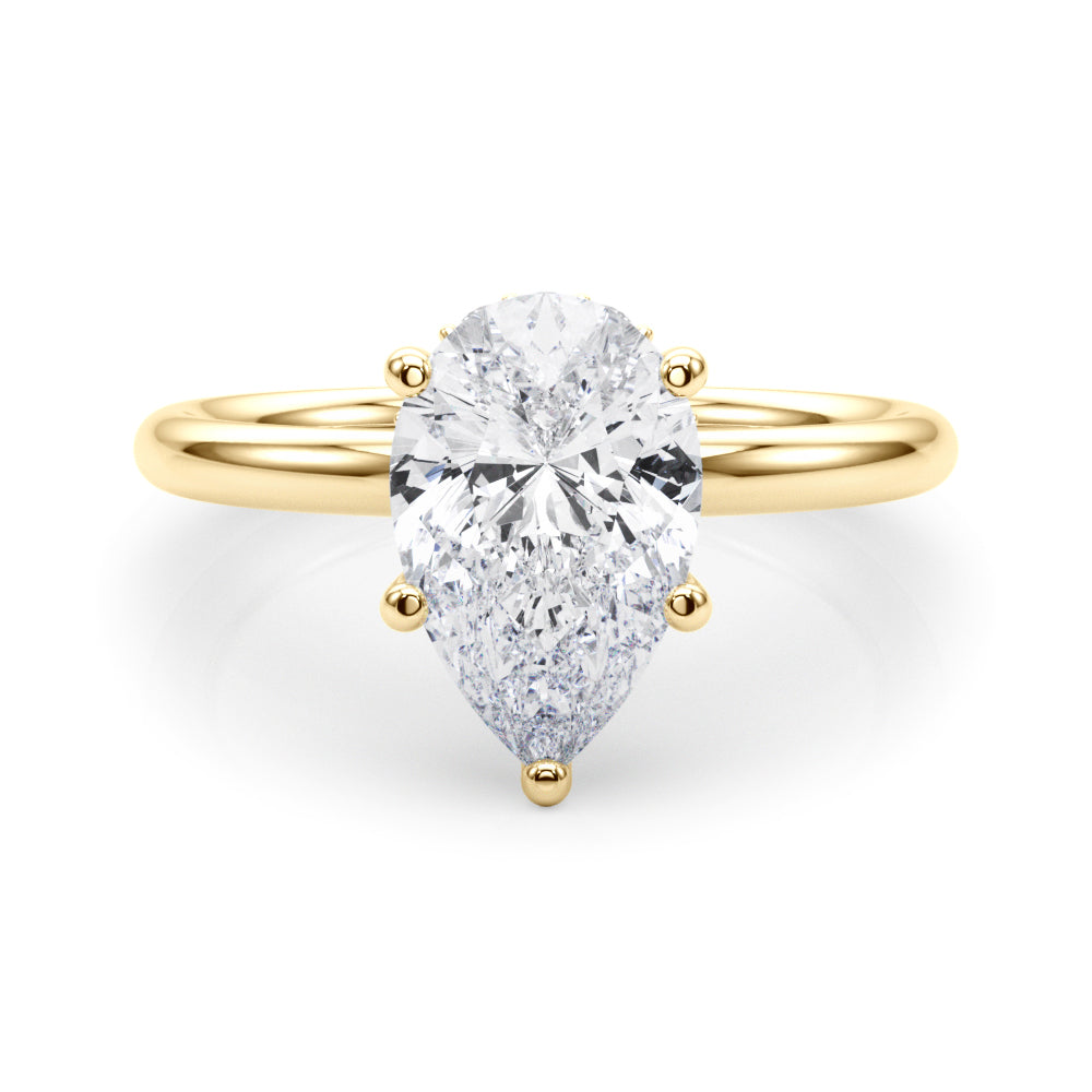 LUMEO Pear Hidden Halo Diamond Engagement Ring Set in 18k Solid Yellow Gold 
