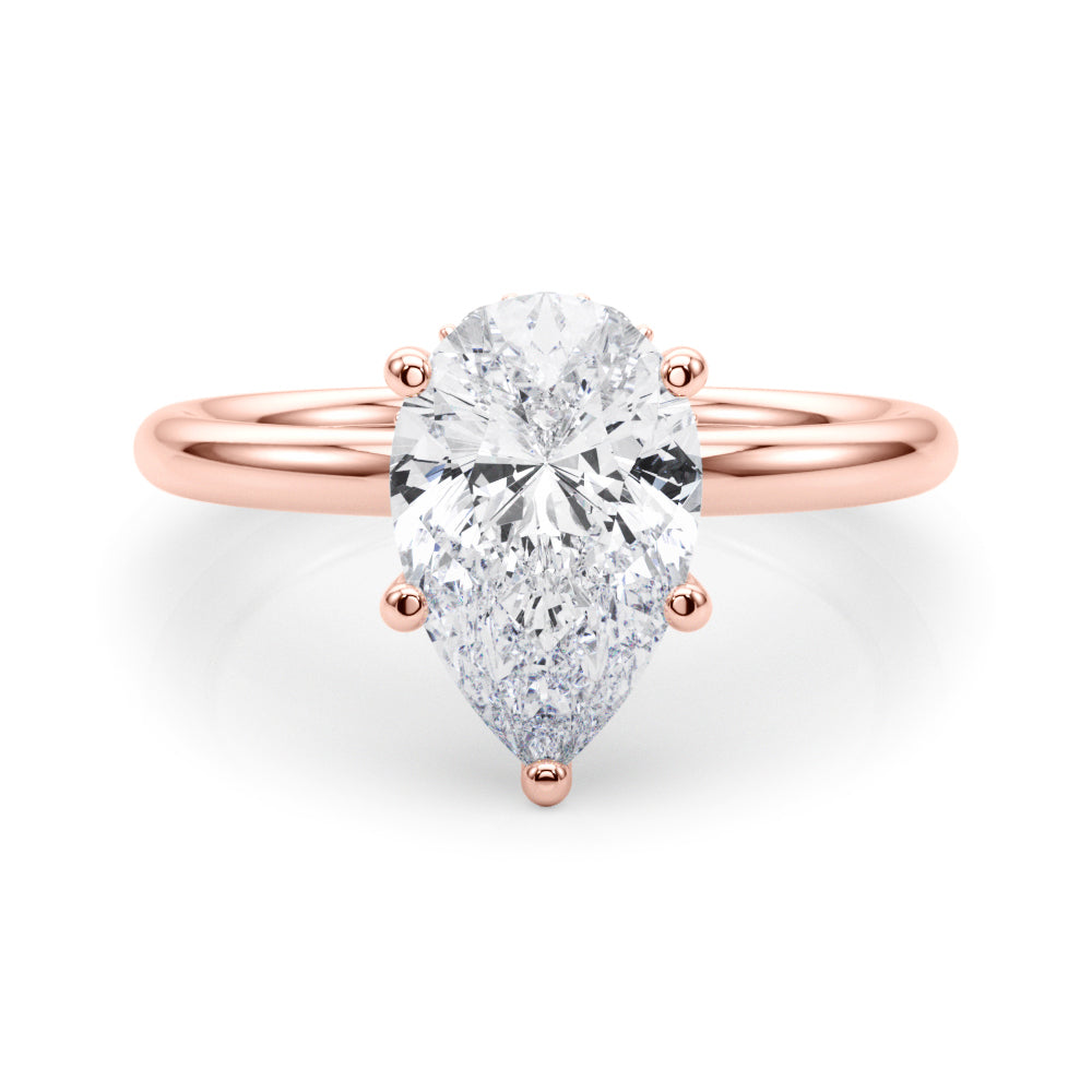 LUMEO Pear Hidden Halo Diamond Engagement Ring Set in 18k Solid Rose Gold 