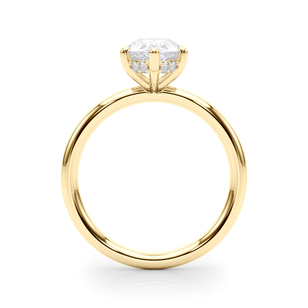 LUMEO Pear Hidden Halo Diamond Engagement Ring Side View in 18k Solid Yellow Gold 