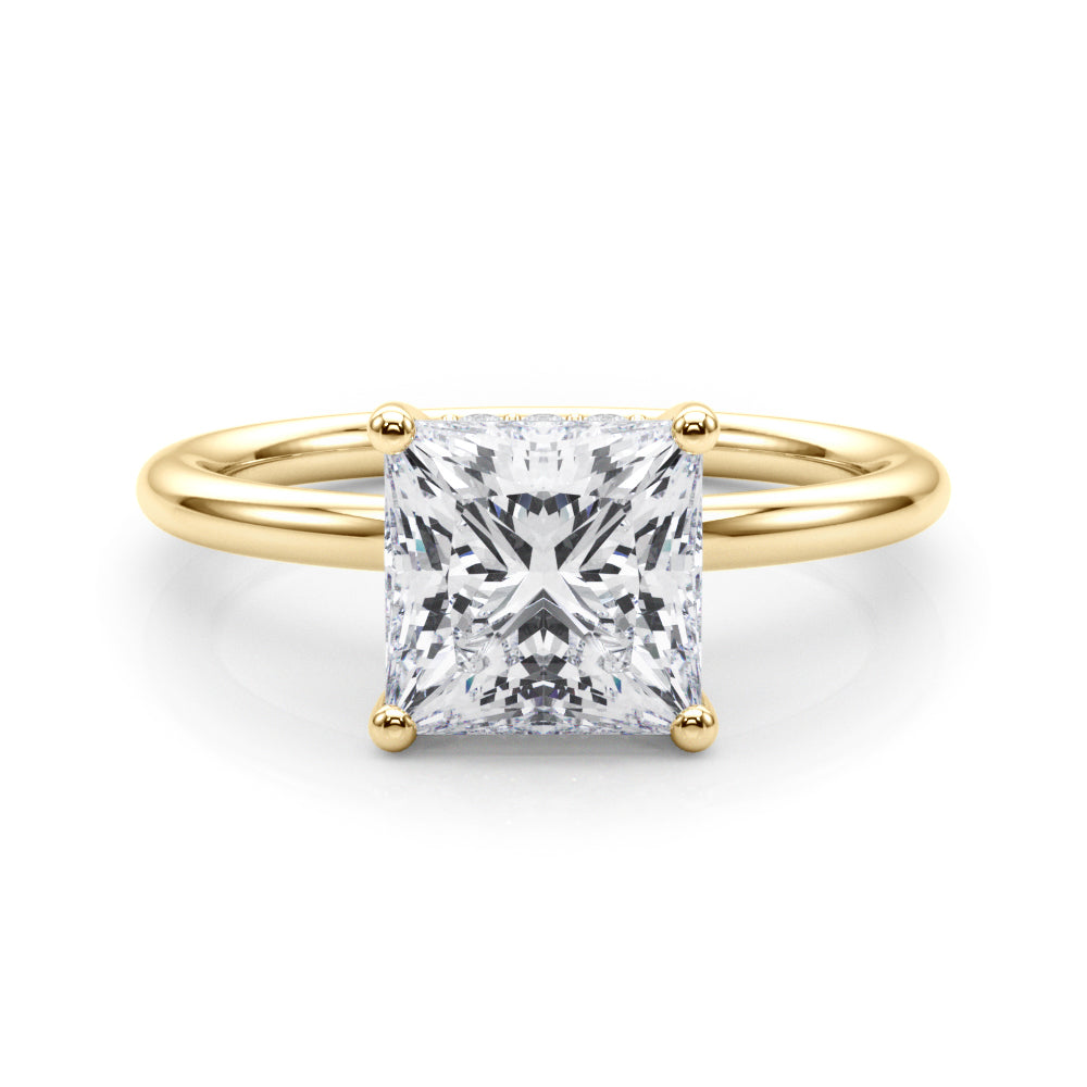 LUMEO Princess Hidden Halo Diamond Engagement Ring Set in 18k Solid Yellow Gold 