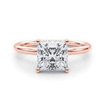 LUMEO Princess Hidden Halo Diamond Engagement Ring Set in 18k Solid Rose Gold 
