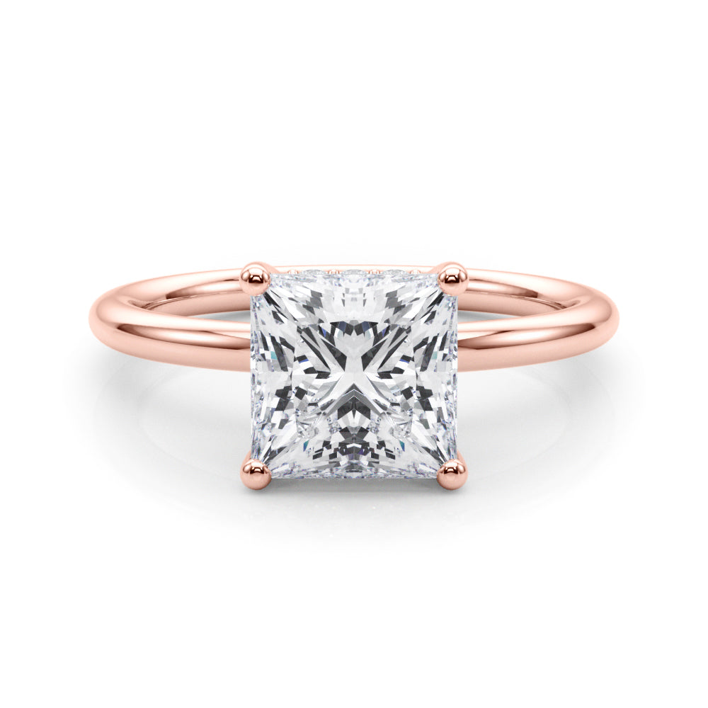 LUMEO Princess Hidden Halo Diamond Engagement Ring Set in 18k Solid Rose Gold 