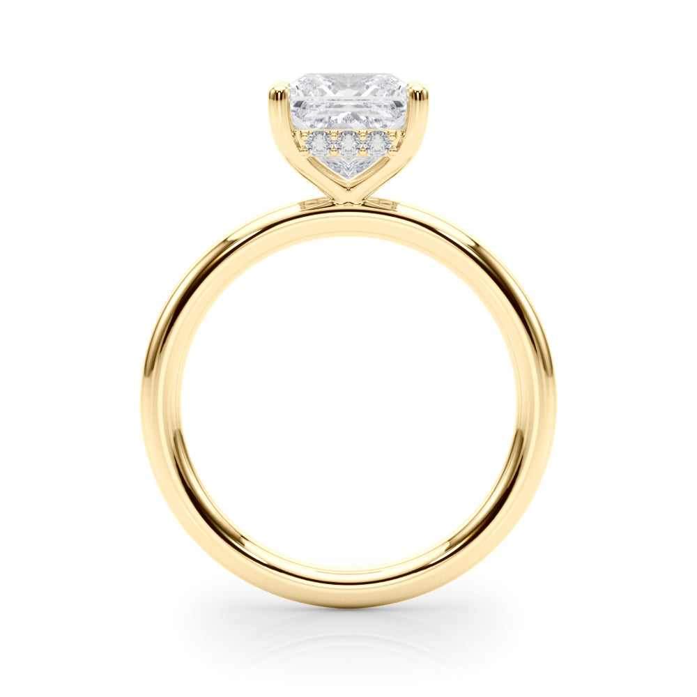 LUMEO Princess Hidden Halo Diamond Engagement Ring Side View in 18k Solid Yellow Gold 