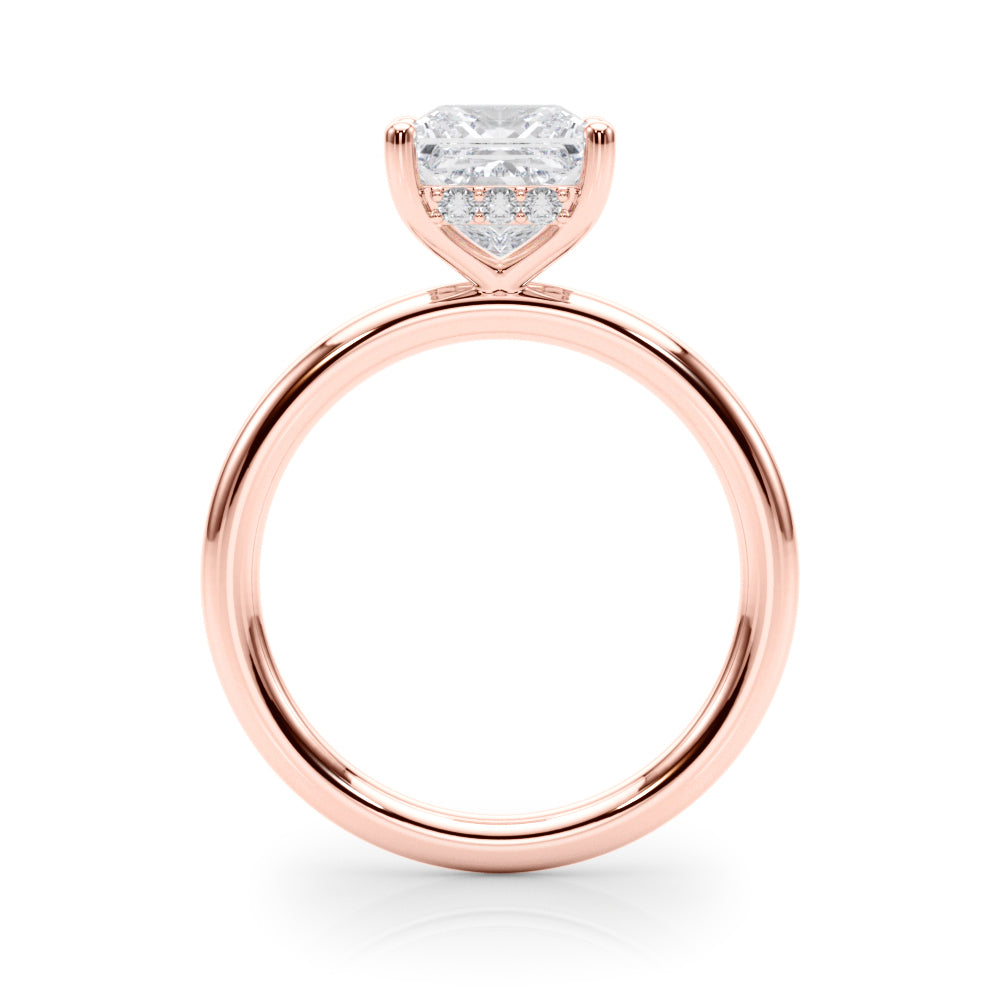 LUMEO Princess Hidden Halo Diamond Engagement Ring Side View in 18k Solid Rose Gold 