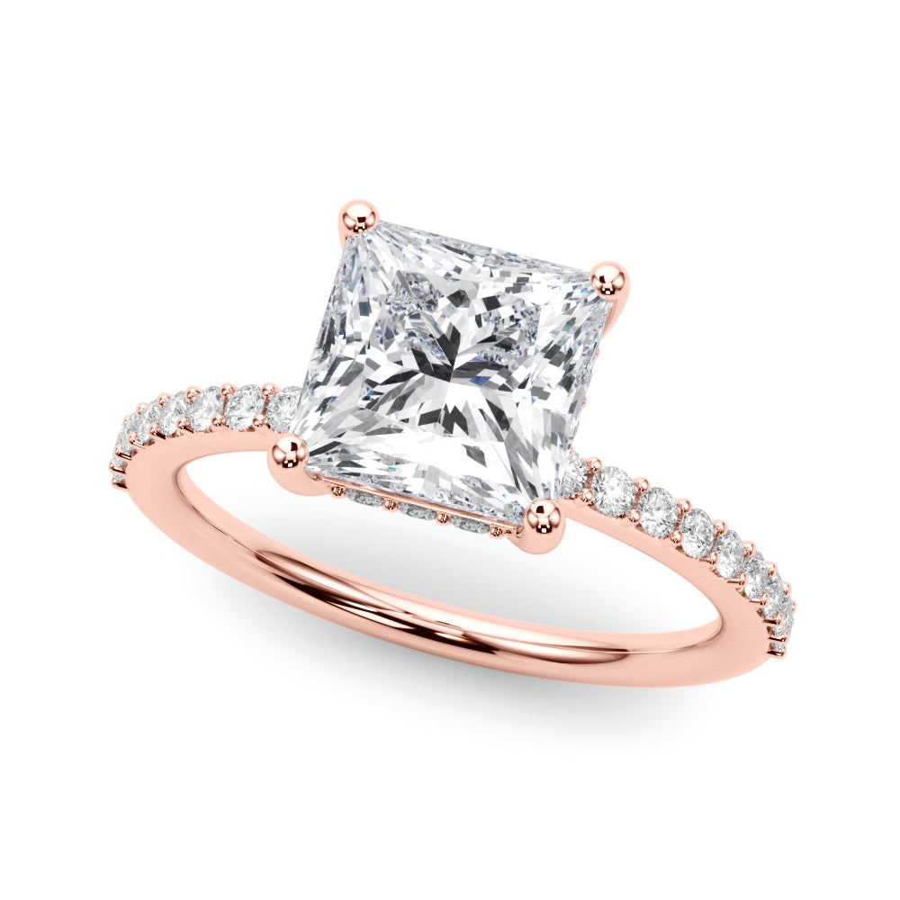 LUMEO Princess Hidden Halo Diamond Engagement Ring Front View in 18k Solid Rose Gold 