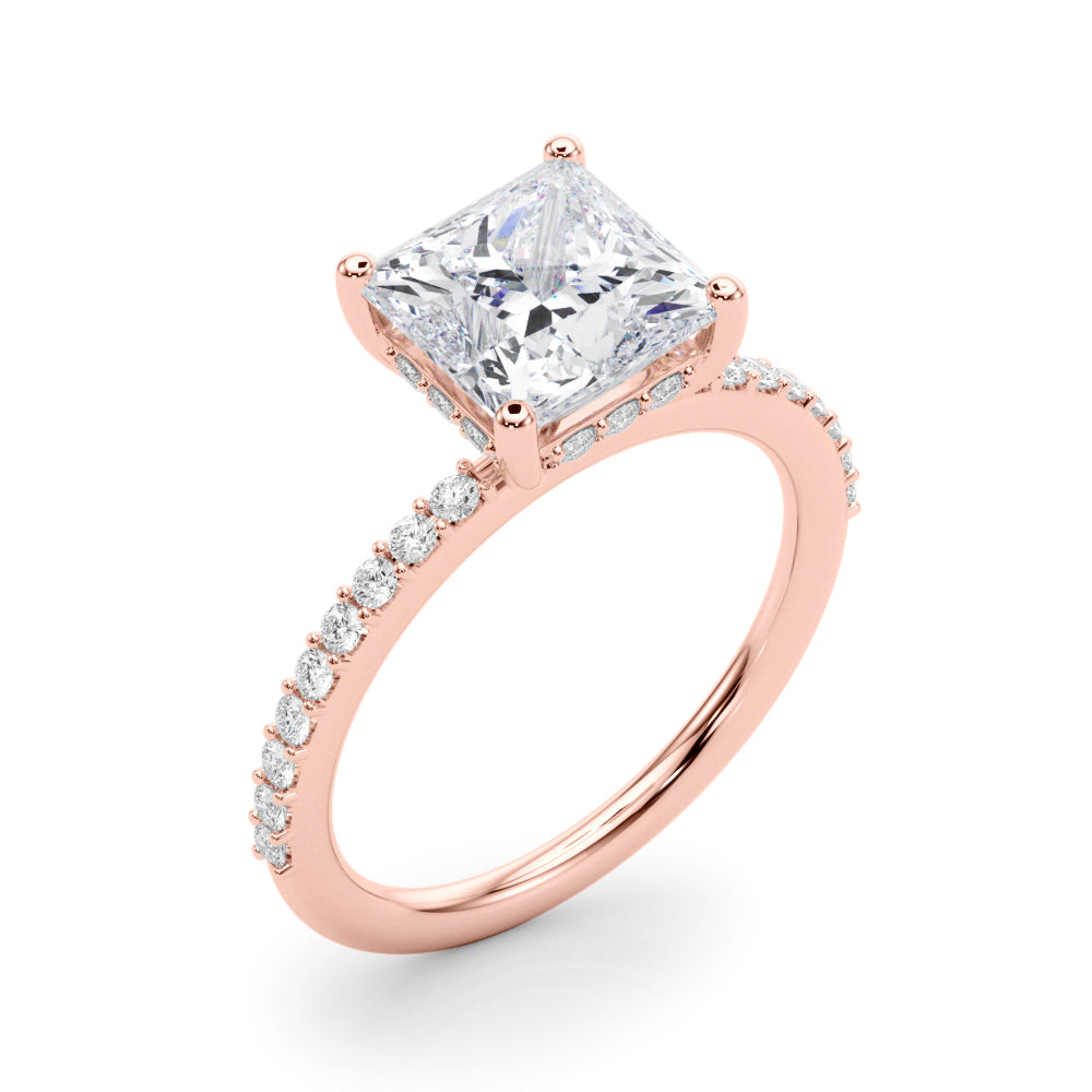 LUMEO Princess Hidden Halo Diamond Engagement Ring Angle View in 18k Solid Rose Gold 