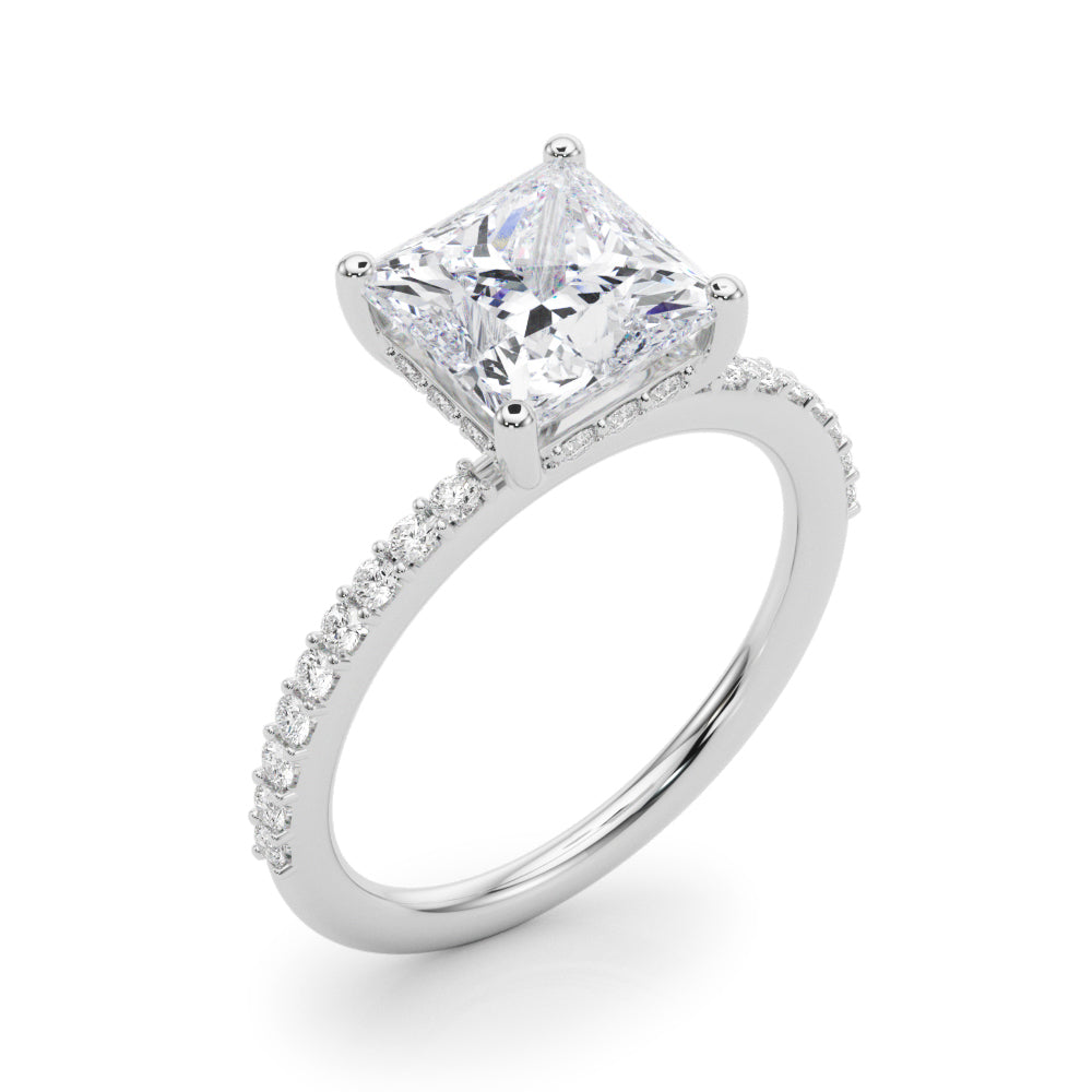 LUMEO Princess Hidden Halo Diamond Engagement Ring Angle View in Platinum 
