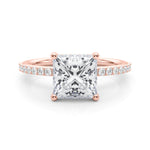 LUMEO Princess Hidden Halo Diamond Engagement Ring Set in 18k Solid Rose Gold 