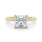 LUMEO Princess Hidden Halo Diamond Engagement Ring Set in 18k Solid Yellow Gold 