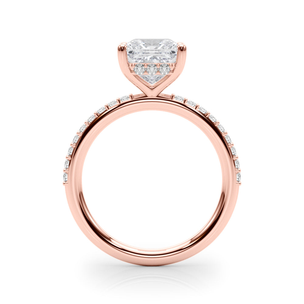 LUMEO Princess Hidden Halo Diamond Engagement Ring Side View in 18k Solid Rose Gold 