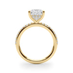 LUMEO Princess Hidden Halo Diamond Engagement Ring Side View in 18k Solid Yellow Gold 