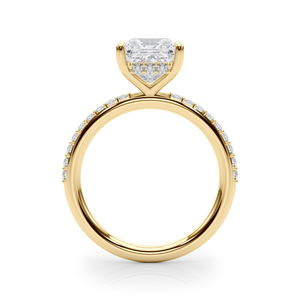 LUMEO Princess Hidden Halo Diamond Engagement Ring Side View in 18k Solid Yellow Gold 
