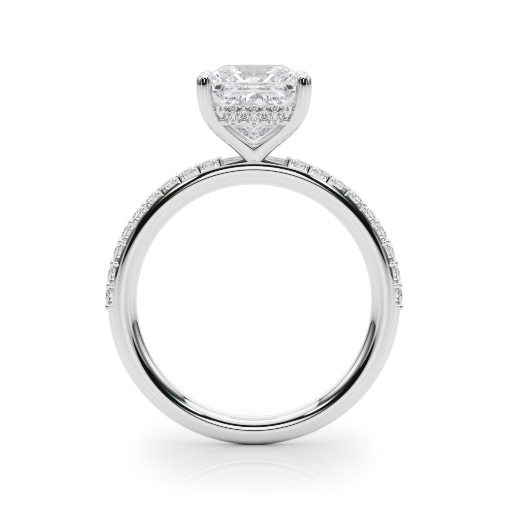 LUMEO Princess Hidden Halo Diamond Engagement Ring Side View in Platinum 