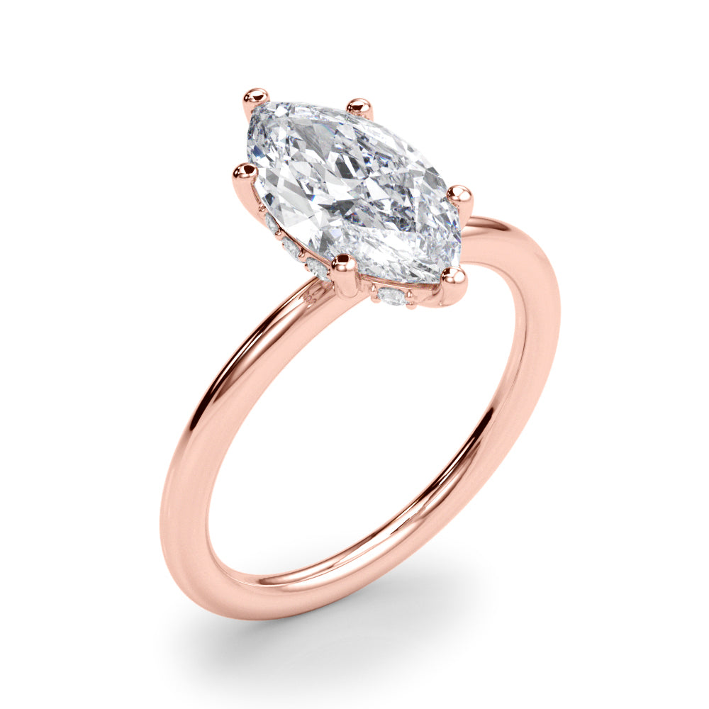 LUMEO Marquise Hidden Halo Diamond Engagement Ring Angle View in 18k Solid Rose Gold 