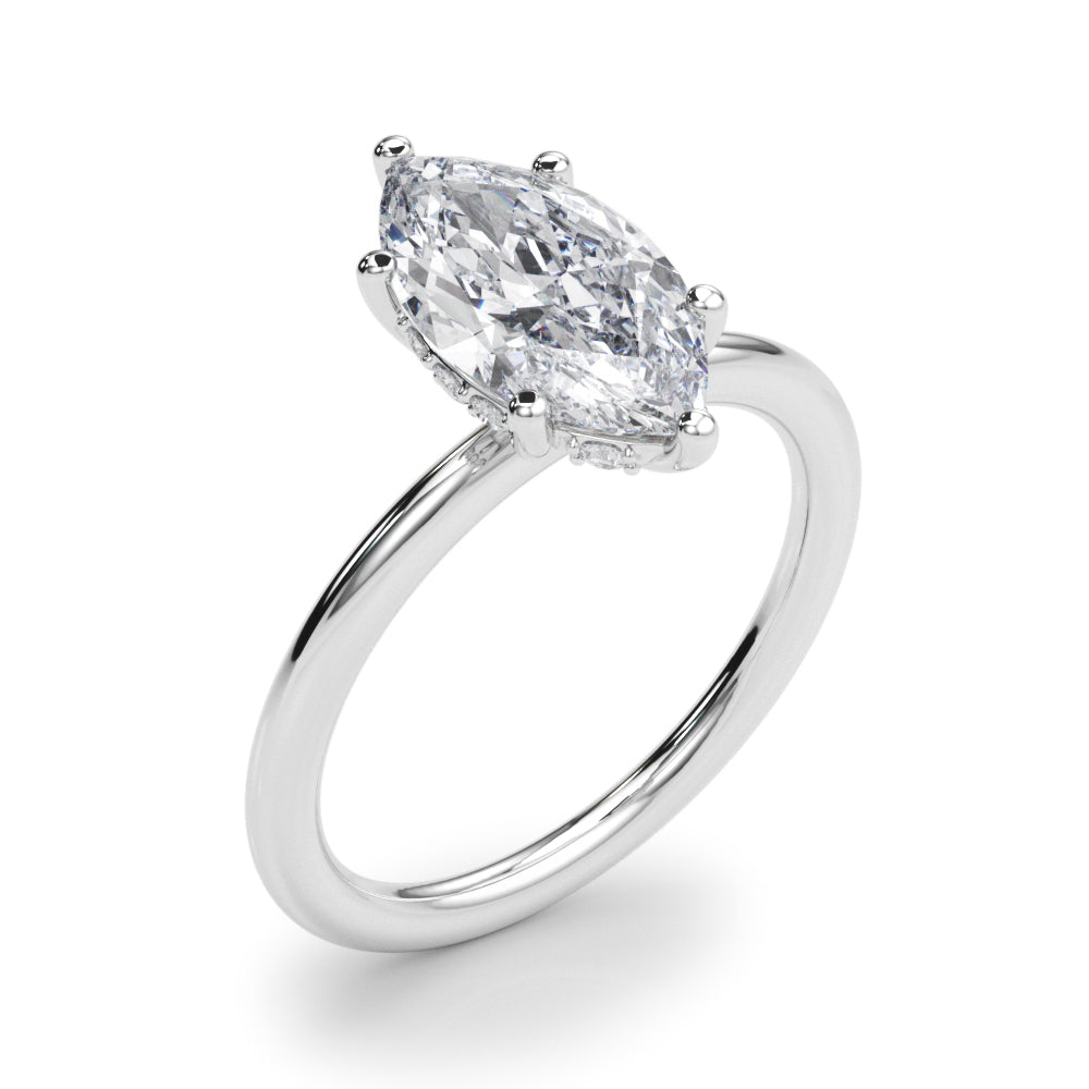 LUMEO Marquise Hidden Halo Diamond Engagement Ring Angle View in Platinum 