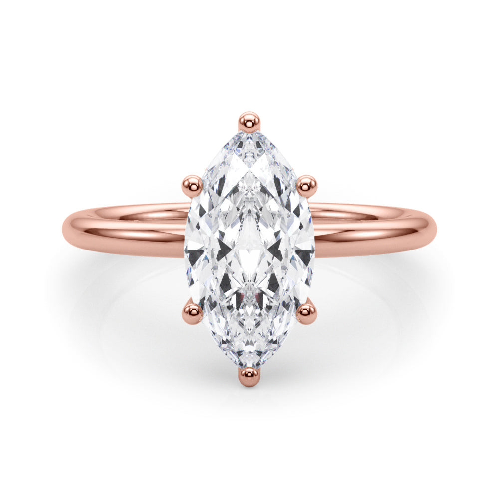 LUMEO Marquise Hidden Halo Diamond Engagement Ring Set in 18k Solid Rose Gold 