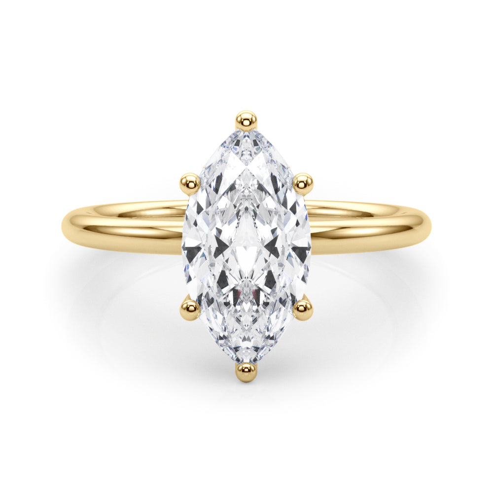 LUMEO Marquise Hidden Halo Diamond Engagement Ring Set in 18k Solid Yellow Gold 