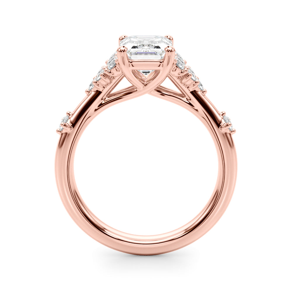 LUMEO Emerald Cluster Diamond Engagement Ring front view in 18k Solid Rose Gold 