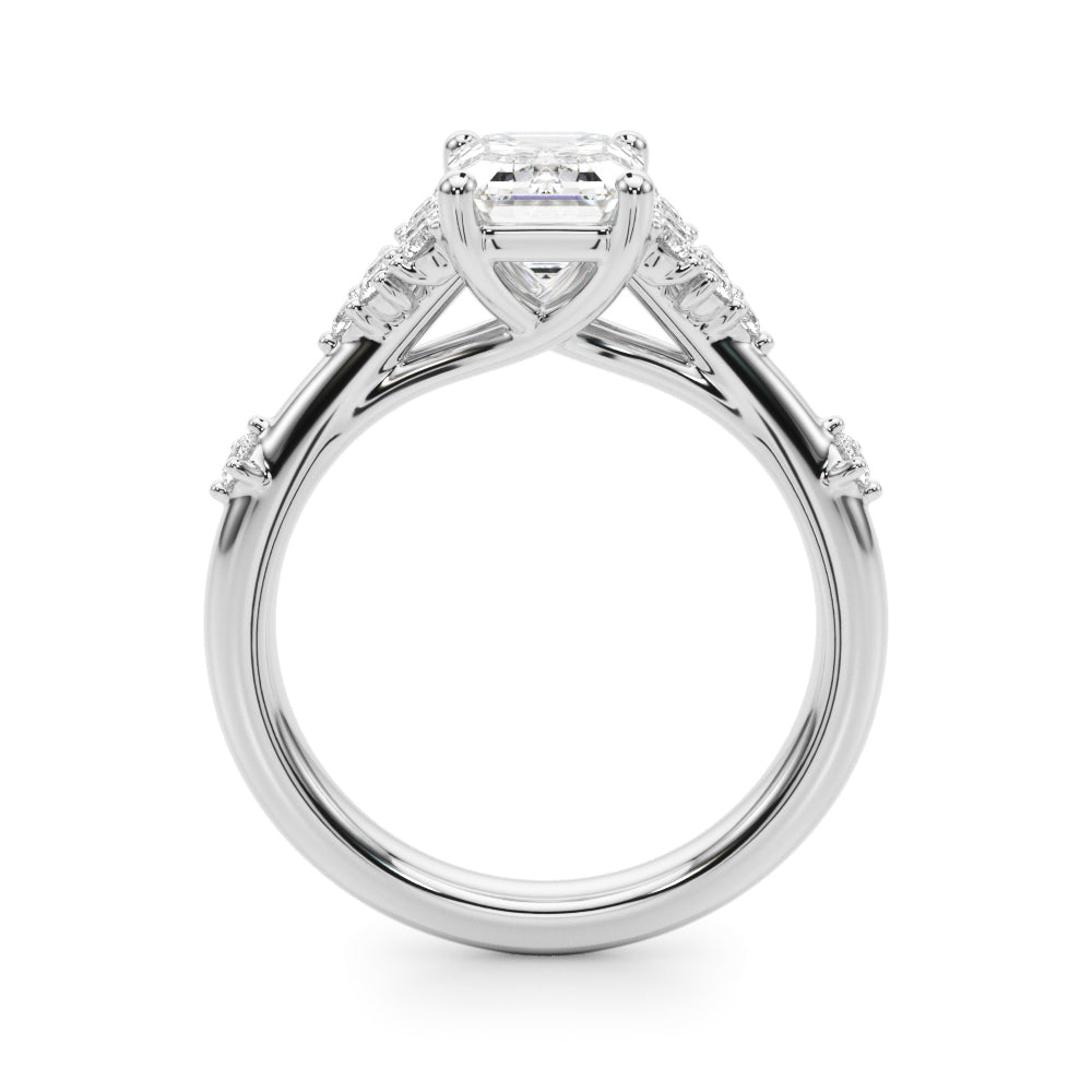 LUMEO Emerald Cluster Diamond Engagement Ring front view in Platinum or 18k Solid White Gold 