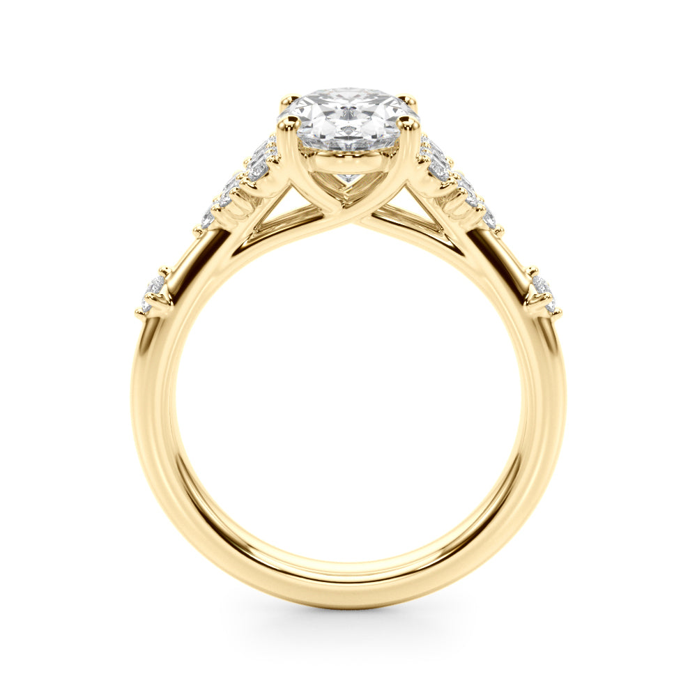 LUMEO Oval Cluster Diamond Engagement Ring Side View in 18k Solid Yellow Gold 