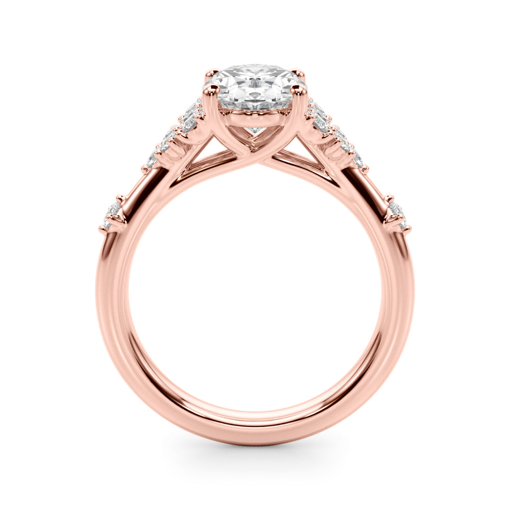 LUMEO Oval Cluster Diamond Engagement Ring Side View in 18k Solid Rose Gold 
