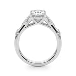 LUMEO Oval Cluster Diamond Engagement Ring Side View in Platinum or 18k Solid White Gold 