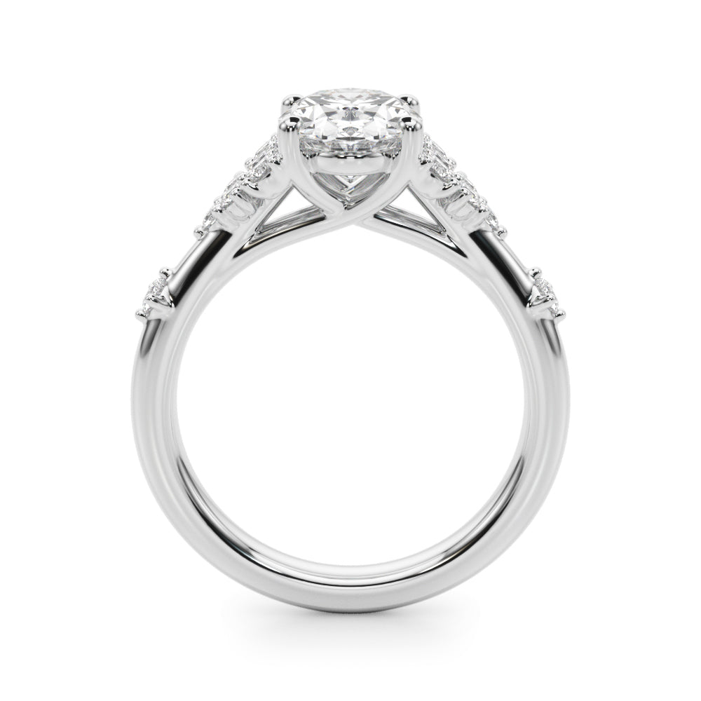 LUMEO Oval Cluster Diamond Engagement Ring Side View in Platinum or 18k Solid White Gold 