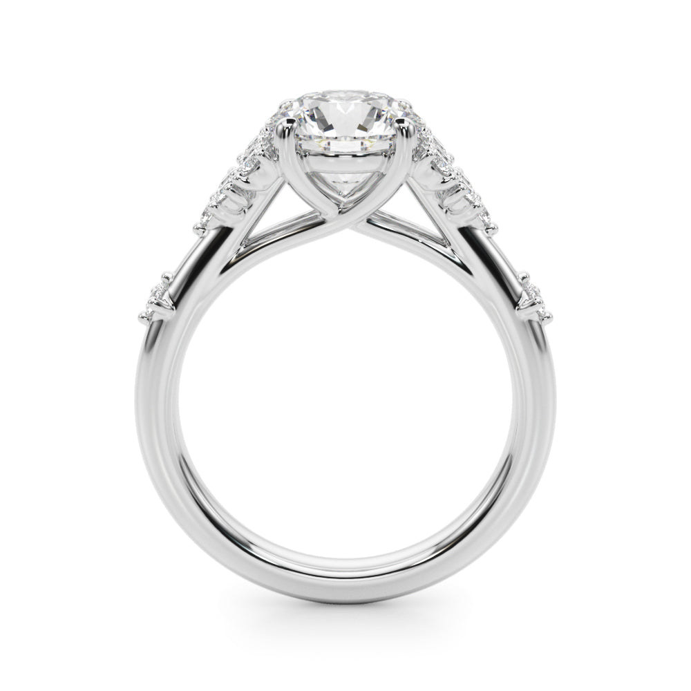 LUMEO Round Cluster Diamond Engagement Ring Side View in Platinum or 18k Solid White Gold 