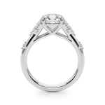 LUMEO Round Cluster Diamond Engagement Ring Side View in Platinum or 18k Solid White Gold 
