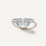 LUMEO Emerald Cluster Diamond Engagement Ring Front view in Platinum or 18k Solid White Gold 