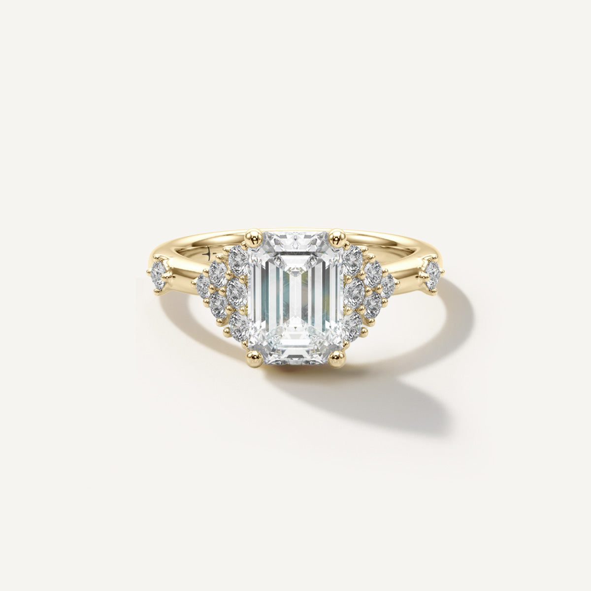 LUMEO Emerald Cluster Diamond Engagement Ring Front view in 18k Solid Yellow Gold 