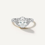 LUMEO Oval Cluster Diamond Engagement Ring Front view in Platinum or 18k Solid White Gold 